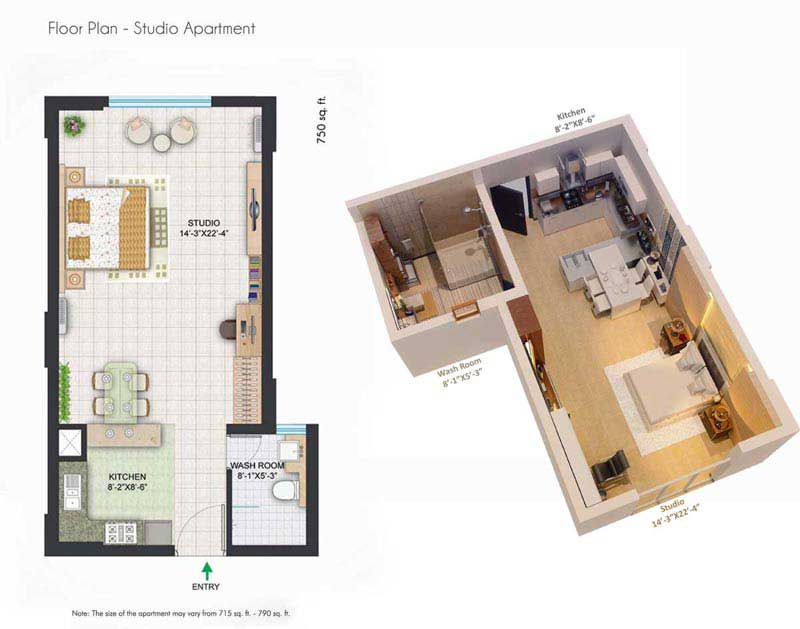 Studio Apartments (750 Sqft.)