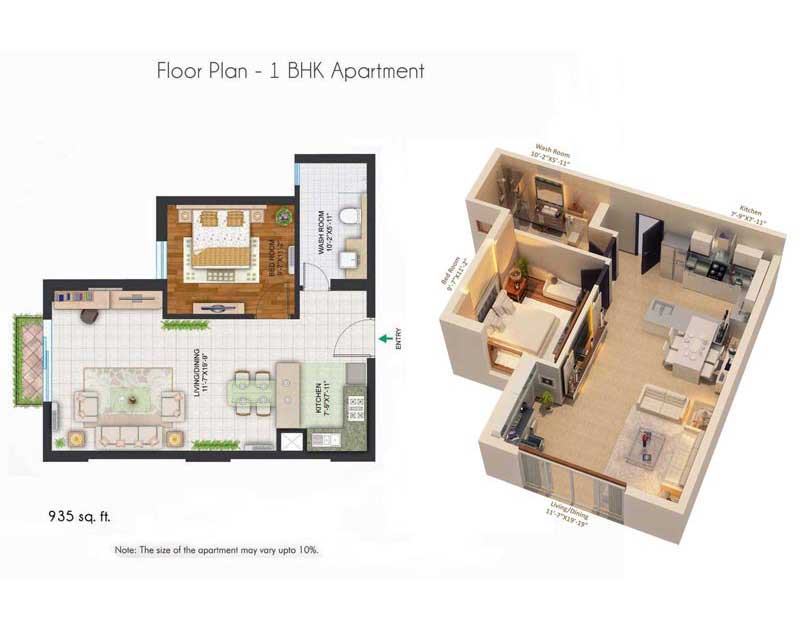 Studio Apartments (935 Sqft.)